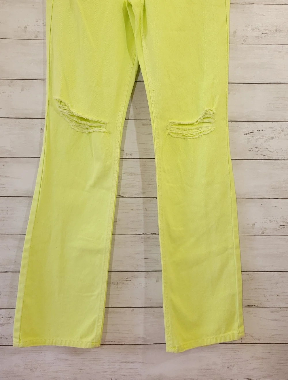 AFRM Oden High Rise Wide‎ Leg Jeans Faded Neon Yellow Distressed Size 24 NWT